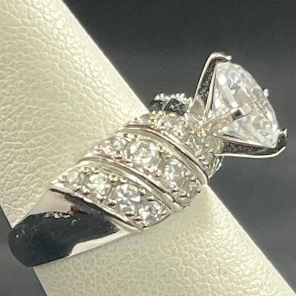 Ornate CZ Solitaire Sterling Silver Ring